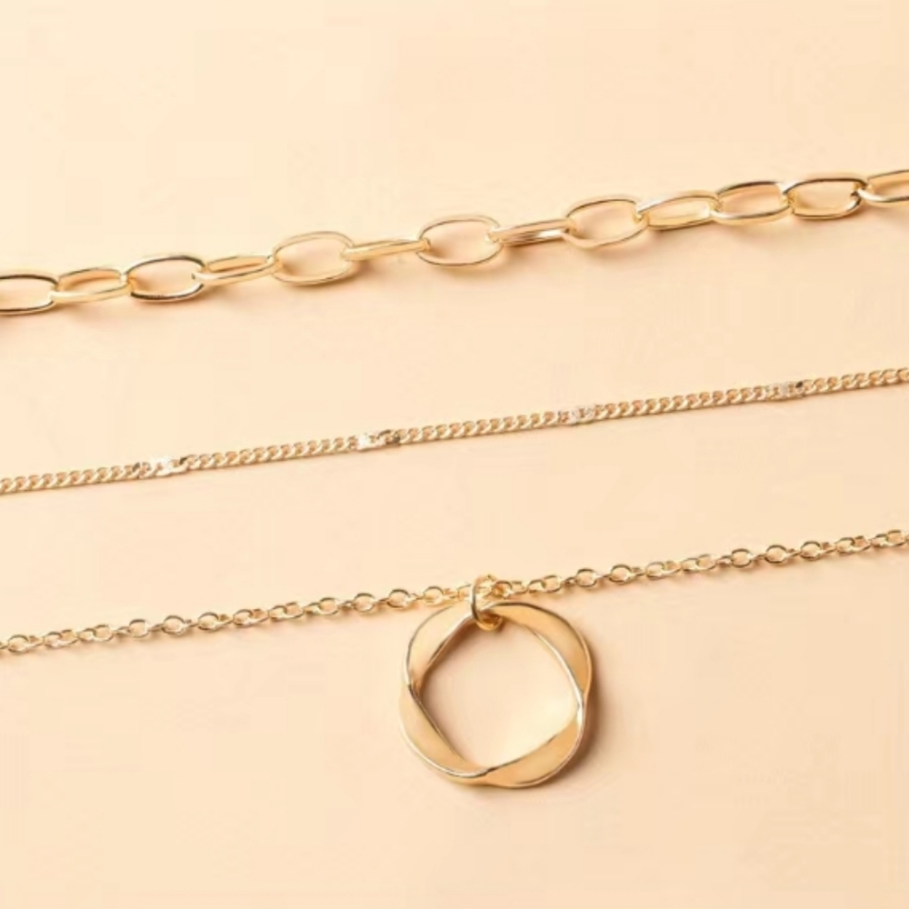 Gold Multi Layer Circle Necklace - Picture 4 of 5
